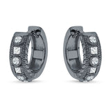 Round & Princess Cut Cubic Zirconia Huggie Hoop Earring 925 Sterling Silver