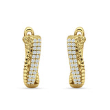 Twisted Rope 15.3mm Cubic Zirconia Huggie Hoop Earring 925 Sterling Silver