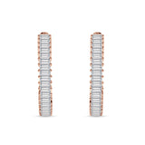 Baguette Cubic Zirconia Half Eternity Huggie Hoop Earring 925 Sterling Silver