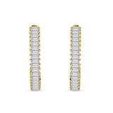Baguette Cubic Zirconia Half Eternity Huggie Hoop Earring 925 Sterling Silver