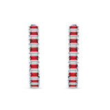 Baguette Cubic Zirconia Half Eternity Huggie Hoop Earring 925 Sterling Silver