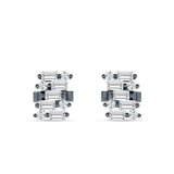 Baguette & Round Cluster Stud Earring Cubic Zirconia 925 Sterling Silver