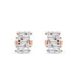 Baguette & Round Cluster Stud Earring Cubic Zirconia 925 Sterling Silver