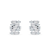 Baguette & Round Cluster Stud Earring Cubic Zirconia 925 Sterling Silver