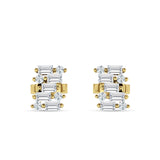 Baguette & Round Cluster Stud Earring Cubic Zirconia 925 Sterling Silver