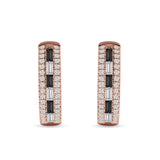 Round & Baguette Cubic Zirconia Huggie Hoop Earring 925 Sterling Silver