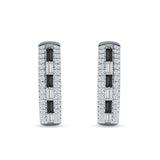 Round & Baguette Cubic Zirconia Huggie Hoop Earring 925 Sterling Silver