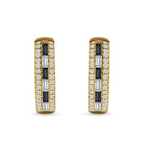 Round & Baguette Cubic Zirconia Huggie Hoop Earring 925 Sterling Silver