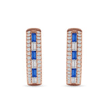 Round & Baguette Cubic Zirconia Huggie Hoop Earring 925 Sterling Silver