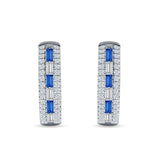 Round & Baguette Cubic Zirconia Huggie Hoop Earring 925 Sterling Silver