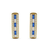 Round & Baguette Cubic Zirconia Huggie Hoop Earring 925 Sterling Silver