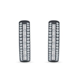 Round & Baguette Cubic Zirconia Huggie Hoop Earring 925 Sterling Silver