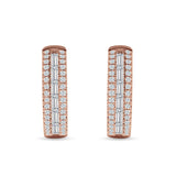 Round & Baguette Cubic Zirconia Huggie Hoop Earring 925 Sterling Silver