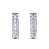 Round & Baguette Cubic Zirconia Huggie Hoop Earring 925 Sterling Silver