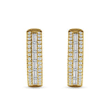 Round & Baguette Cubic Zirconia Huggie Hoop Earring 925 Sterling Silver