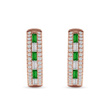 Round & Baguette Cubic Zirconia Huggie Hoop Earring 925 Sterling Silver