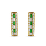 Round & Baguette Cubic Zirconia Huggie Hoop Earring 925 Sterling Silver