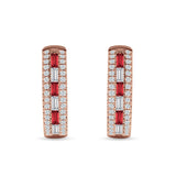 Round & Baguette Cubic Zirconia Huggie Hoop Earring 925 Sterling Silver