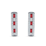 Round & Baguette Cubic Zirconia Huggie Hoop Earring 925 Sterling Silver