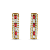 Round & Baguette Cubic Zirconia Huggie Hoop Earring 925 Sterling Silver