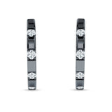 Round Cubic Zirconia Frosty Huggie Hoop Earring 925 Sterling Silver