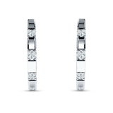 Round Cubic Zirconia Frosty Huggie Hoop Earring 925 Sterling Silver