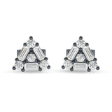 Triangular Shaped Baguette & Round Cubic Zirconia Stud Earring 925 Sterling Silver