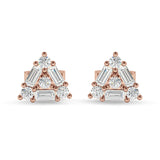 Triangular Shaped Baguette & Round Cubic Zirconia Stud Earring 925 Sterling Silver