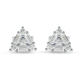 Triangular Shaped Baguette & Round Cubic Zirconia Stud Earring 925 Sterling Silver