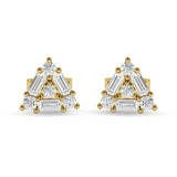 Triangular Shaped Baguette & Round Cubic Zirconia Stud Earring 925 Sterling Silver