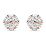 Hexagonal Stud Earring Baguette & Round Cubic Zirconia 925 Sterling Silver