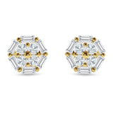 Hexagonal Stud Earring Baguette & Round Cubic Zirconia 925 Sterling Silver