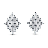 Baguette & Round Cubic Zirconia Cluster Stud Earring 925 Sterling Silver