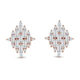 Baguette & Round Cubic Zirconia Cluster Stud Earring 925 Sterling Silver