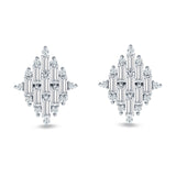 Baguette & Round Cubic Zirconia Cluster Stud Earring 925 Sterling Silver