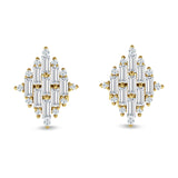 Baguette & Round Cubic Zirconia Cluster Stud Earring 925 Sterling Silver