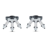 Floral Stud Earrings Baguette & Round Cubic Zirconia 925 Sterling Silver