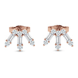 Floral Stud Earrings Baguette & Round Cubic Zirconia 925 Sterling Silver