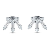 Floral Stud Earrings Baguette & Round Cubic Zirconia 925 Sterling Silver