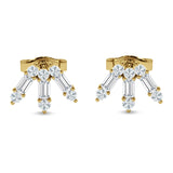 Floral Stud Earrings Baguette & Round Cubic Zirconia 925 Sterling Silver