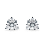 Starburst Trio Baguette & Round Cubic Zirconia Stud Earring 925 Sterling Silver