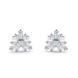 Starburst Trio Baguette & Round Cubic Zirconia Stud Earring 925 Sterling Silver