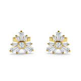 Starburst Trio Baguette & Round Cubic Zirconia Stud Earring 925 Sterling Silver