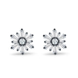 Starburst Stud Earring Flower Baguette & Round Cubic Zirconia 925 Sterling Silver