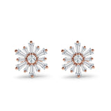 Starburst Stud Earring Flower Baguette & Round Cubic Zirconia 925 Sterling Silver