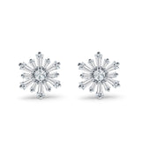 Starburst Stud Earring Flower Baguette & Round Cubic Zirconia 925 Sterling Silver