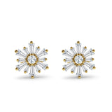 Starburst Stud Earring Flower Baguette & Round Cubic Zirconia 925 Sterling Silver