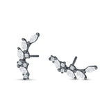 Marquise Cubic Zirconia Leaf Style Crawler Stud Earring 925 Sterling Silver