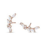 Marquise Cubic Zirconia Leaf Style Crawler Stud Earring 925 Sterling Silver