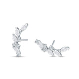 Marquise Cubic Zirconia Leaf Style Crawler Stud Earring 925 Sterling Silver